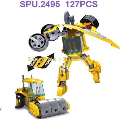 8027 127pcs 2in1 Urban Engineering Load Roller Deformation Robot Building Blocks Toy