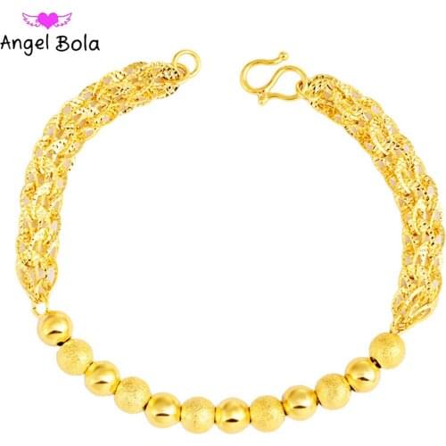 Arabian Fashion Simple Golden Round Bead Luxury Jewelry Bohemian Muslim Wedding Party Holiday Gift Cuban Lady Charm Bracelet
