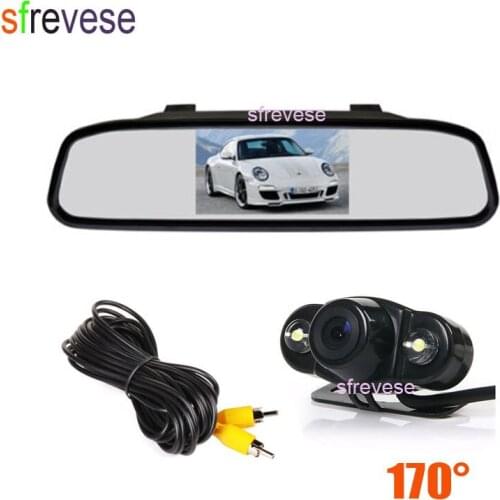 2 LED IR Car Reversing Parking Backup Camera 170 Degree Waterproof + 4.3" LCD Mirror Monitor Rear View Kit