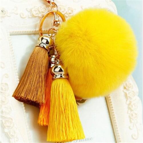 ZOSHI Fashion Women Rabbit Fur Cony Hair Ball Pompom Charm Thrice Tassel Keychain Car Handbag Key Ring Pendant