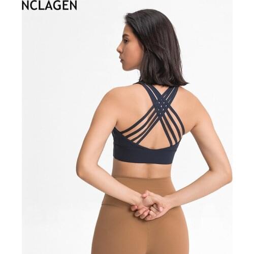 NCLAGEN Yoga Bra Women Gym Sport Crop Top Push-up Tank Fitness Workout Elastic Training Cross Back Stretchy Running Underwear