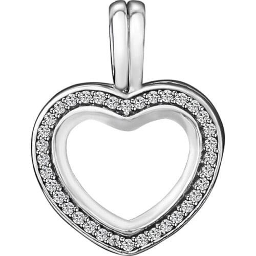 CKK Silver 925 Jewelry Fits Pandora Bracelets Sparkling Floating Heart Locket Charm Original Sterling Silver Beads