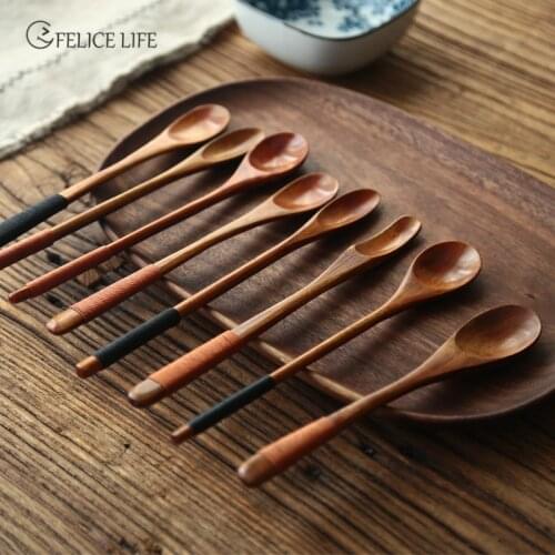 Wooden Milk Honey Soup Spoon Solid Wood Tableware Long Handle Teaspoon Coffee Spoon Stir Stick Kitchen Accessories