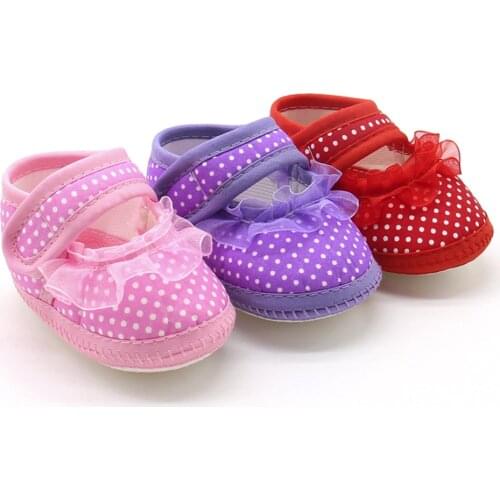 Baby Shoes Newborn Infant Baby Dot Lace Girls Soft Sole Prewalker Warm Casual Flats Shoes Girls First Walkers Shoes 11- 13