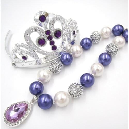 Child Girl Lovely Birthday Dress Up Outfits So Fia Purple Tiara Amulet Chunky Bubblegum Necklace Set Toy Gift For Toddler Girls