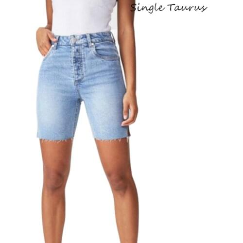 Hiphop High Waist Skinny Jeans Womenl Knee Length Denim Shorts Streetwear Skateboard Pants Snow Wash Blue Riding Vaqueros Mujer