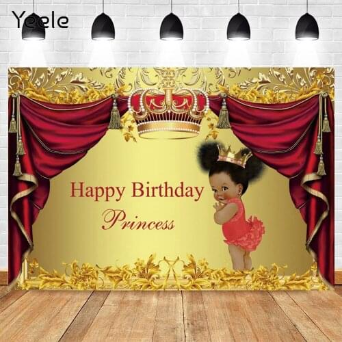 Yeele Pink Curtain Golden Crown Princess Newborn Baby Shower Birthday Photography Backdrops Background Photocall Photophone