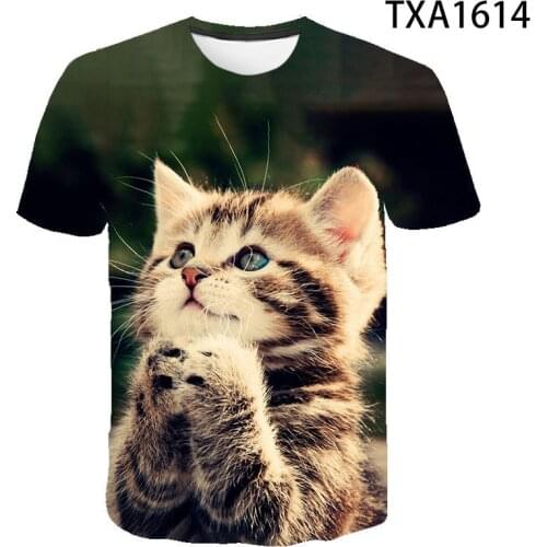 New Summer 3D Printed T Shirts Men Women Children Cat Cool Shirt Casual Short Sleeve Tops Boy Girl Kids Streetwear Cotton Tee
