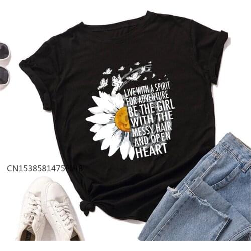 100% Cotton T Shirt Women Summer Shirts New Daisy Letters Printed TShirt Women Crew Neck Short Sleeve Tees Casual Top