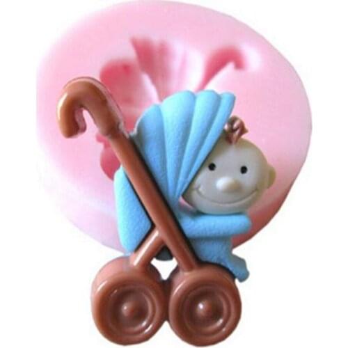 DIY Tools about Cartoon Simulation Pram with a Baby 3D Liquid Silicone Cake Mold/Pastry Mould/Jello Pudding/Chocolate Molds/Ice