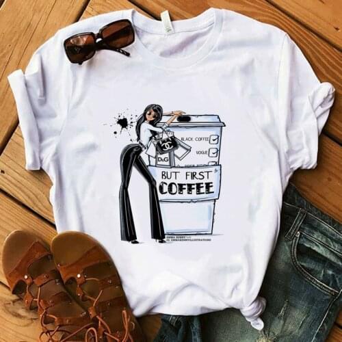 Luslos Coffee T Shirt Fashion Lady Cute Pet Pig T-Shirt Women Summer Short Sleeve Tops Girl Hipster T-shirts Female Streetwear
