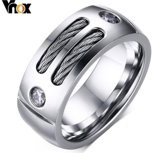 Vnox 9MM Stainless Steel Rings for Men with Cubic Zirconia Male Wire Alliance anillo hombre Gifts Jewelry