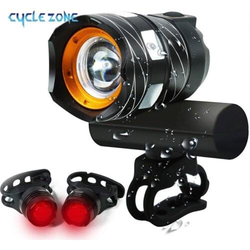 Bicycle Lights Sets 3 Modes Front and Rear Bicycle Headlight Tail Lights Waterproof Zoomable Focusable for MTB Bike Torch Light