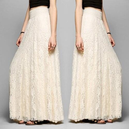 Summer Elegant Lace Skirts Womens Long Maxi Elastic High Waist Lace Skirt jupe femme