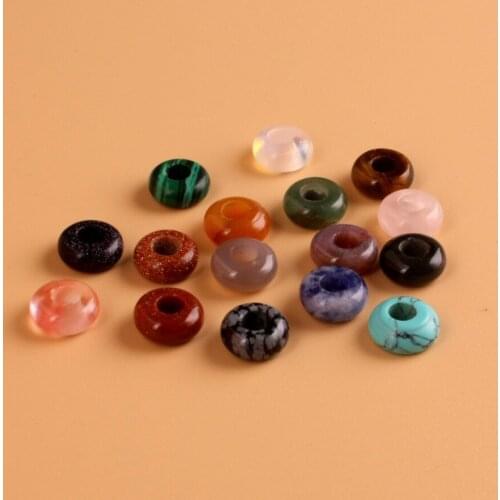 Trendy Natural Stone Safety Button Beads 36pcs/lot Mixed Color Quartz Necklace Pendants For Jewelry Making 10*4mm Free Shipping