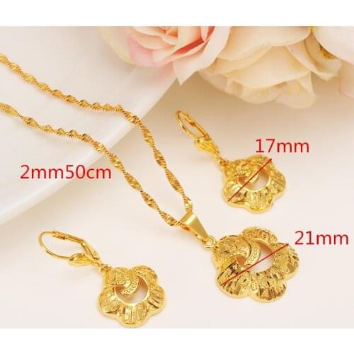 18 k Solid Fine G/F Gold Fashion NEW Specific character Vogue Necklace Pendant Earrings Jewelry Set Ethiopian Party Gift