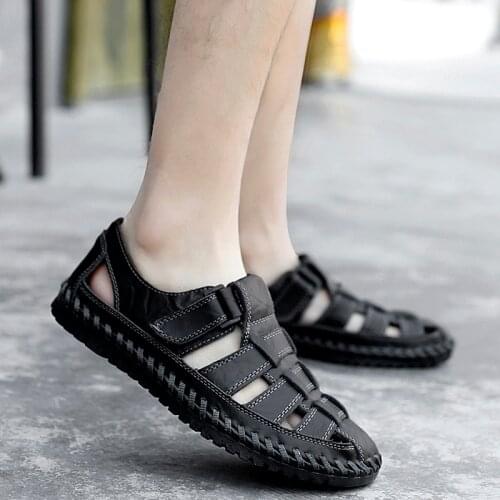 Men Soft Sandals Comfortable Men genuine Leather Sandals Men Roman Summer breathable Outdoor Beach Sandals men big size 47