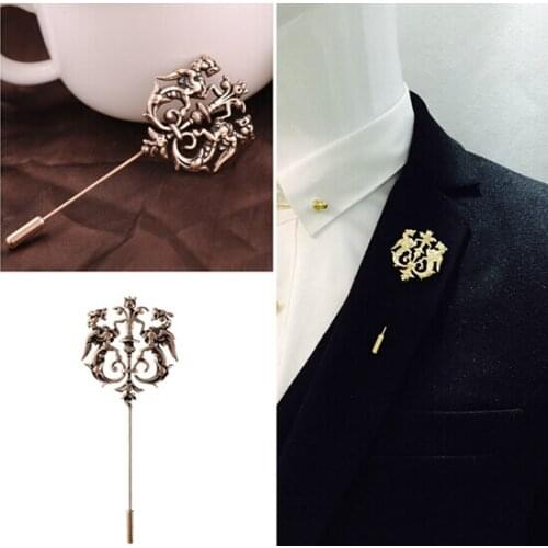 Fashion men lapel pin vintage double lion brooch pins men free shipping, wedding brooches for drop shipping wholesale fashion