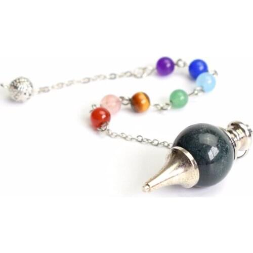 Natural Chakra Indian Agate Carved Crystal Reiki Dowsing Energy Healing Ball Pendulum with Chakra Beads