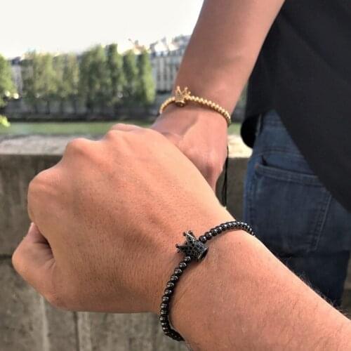 New Brading CZ Crown Bracelet Bangle Men Women Classic Vintage Style Copper Beads Weave Charm Bracelet For Couples Jewelry