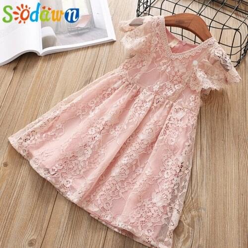 Sodawn 2019 Summer Girl Dress New Girls Princess Dress Lace Carved Flying Sleeve Dresses Baby Girl Dress Toddler Clothes