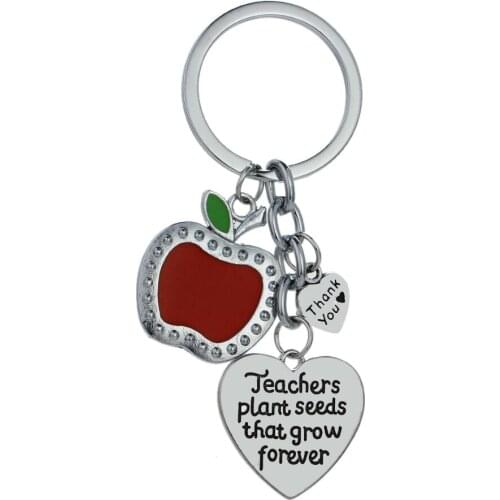 36PC Red Apple Thank You Heart Charm Pendant Keyrings Teachers Plant Seeds That Grow Forever Keychain Thanksgiving Gifts Jewelry