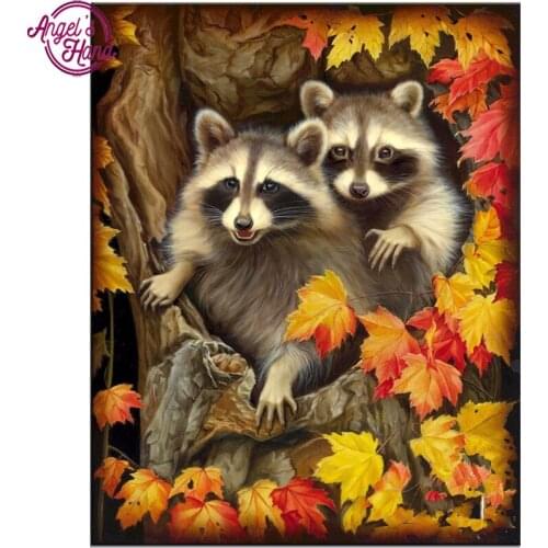 Full 5D Diamond Embroidery Beads Raccoon and leaves icon Cross Stitch Diamond Painting DIY Diamond Mosaic Picture of Rhinestones