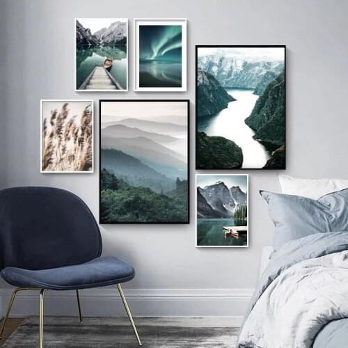 Nordic Travel Photography Printing Poster Landscape Boat Grass Landscape Canvas Painting Wall Art Modern Living Room Decoration