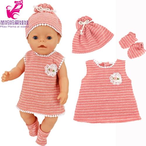 Reborn Baby Doll Dress Hat Socks Set for 40cm Doll Clothes Nenuco Ropa Y Su Hermanita 43 Cm Toys Clothes