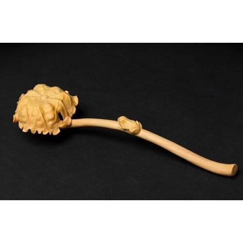 Wood lotus leaf frog Ruyi carved statue solid wood home to play the handle pieces of decorative carving crafts office ornaments