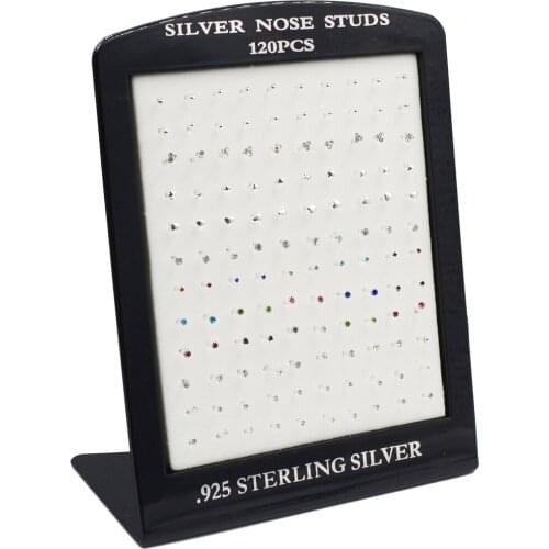 120pcs S925 Nose Bone Earring Stud Ear Tragus Helix Cartilage Earrings Board Fashion Body Piercing Jewelry with Display Board