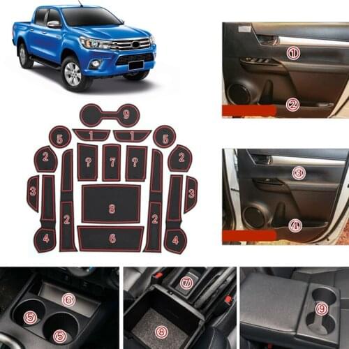 Car Styling 18PCS Interior Door Slot Rubber Mat Water Cup Pad Anti-Slip Mats For Toyota Hilux Revo 4 Door 2016 2017 2018