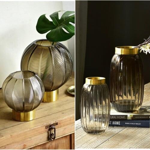 Light Luxury Round Glass Vase Transparent Water Culture Vase Home Decoration Creative Ornaments Flower Arrangement Vase