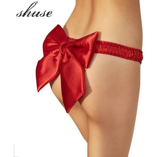 Big Bow Panties Womens Sexy Lingerie Underwear Costume 2Color Sexy Thong Hot Erotic For Sexo Red Panties Sex Porno Lingerie