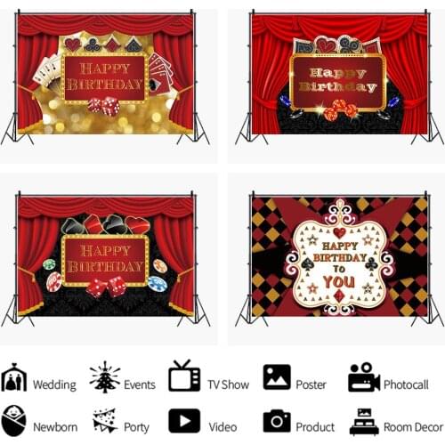 Lucky Poker ACE Red Backdrop Children Adult Birthday Party Room Decoration Photography Studio Photo Kids Custom Vinyl Background