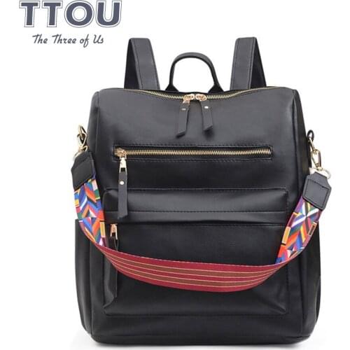 High Qulaity Pu Leather Print Strap Women Backpack Multifunctional Large Capacity Travel Ladies All Match Leisure Backpack