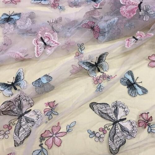 Colorful Butterflies Tulle Lace Fabric Fairy Embroidery Mesh Fabric For DIY Sewing Baby Summer Dress Skirt Curtain fabric