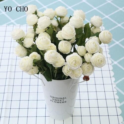 YO CHO 3 Heads Small Artificial Flowers Rose Lotus Fake Silk Flores Christmas Wedding Party Home Decorative Simulation Flowers