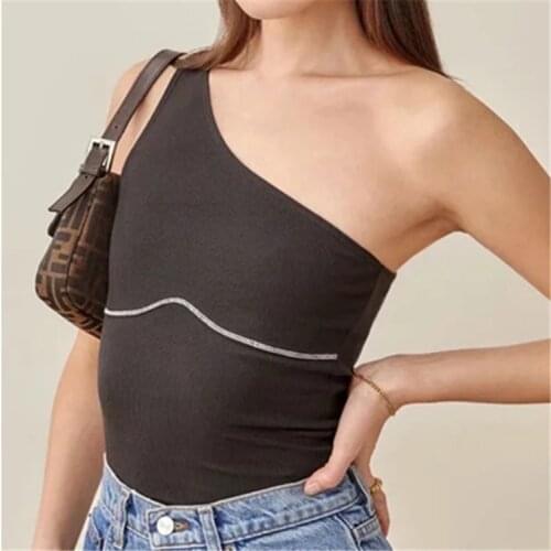 Womens Irregular Inclined Shoulder Off Shoulder Backless Sexy Bottomed Out Camisole Tirantes Mujer Em