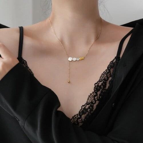 925 Silver Natural Disc Shell Necklace For Women Round Bead Multi Layer Simple Stylish Clavicle Chain Female Party Jewelry Gifts