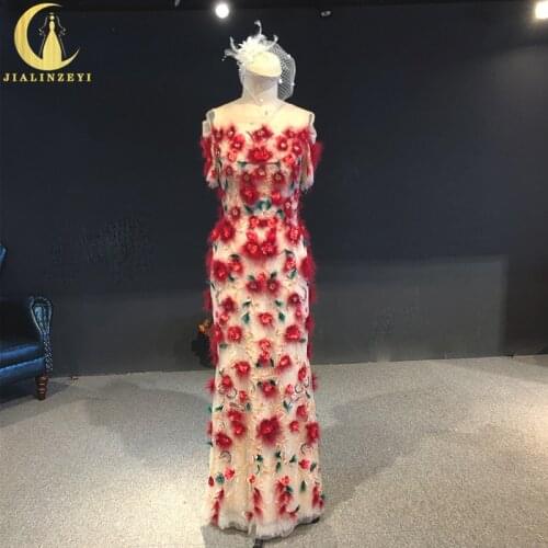 Rhine Real picture Marchesa Off the Shoulder Feather Beads With Embroidery Short Sleeves Mermaid Floor Length Evening Dresses