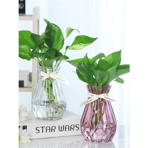 1pc 15cm Small Table Flower Vase Home Decoration Glass Vase Transparent Hydroponic Rich Bamboo Lily Striped Vase
