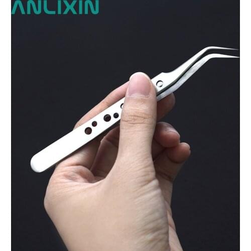1PCS ESD-10/ESD-15 Stainless Steel Tweezers Polishing Pointed Curved Tip Medical Electronic Repair Tool9-Hole ST-10/ST-15