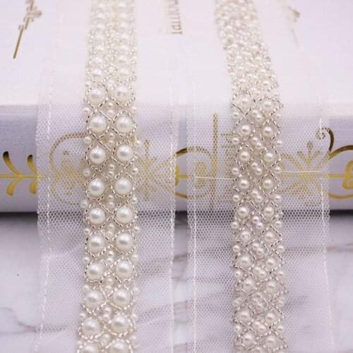 11Yards Top Quality 5cm Pearl Beads Beaded Lace Trim Mesh Fabric Wedding Lace Garment Lace