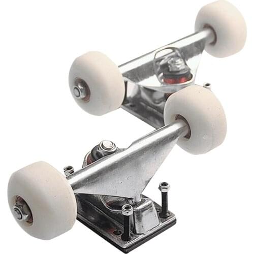 2 Sets Skate Board Wheels Aluminum Alloy Skateboard Trucks Rubber Four-Wheel Longboard Parts Mini Cruiser