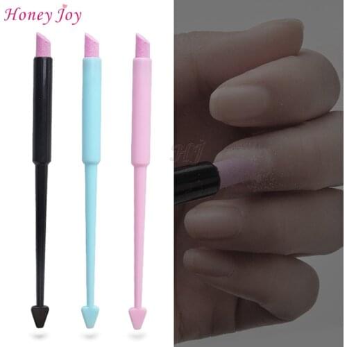 2pcs Pro Dual Use Ceramic Quartz Scrubs Stone Cuticle Pen Engraved Rod Nail Pusher Dust Stick Cleaner Polishing Manicure Tools