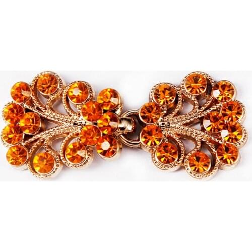 20set Orange Crystal Rhinestones Gold Tone Button Connectors Hook Eyes Clasps Sewing Supplies for Garment NK308