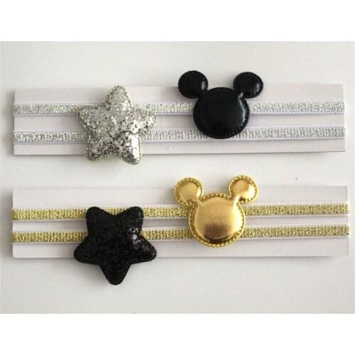 2017 Double Elastic Bands 20pcs/lot Cute Gold Black Mouse Design Hairbands Animals Gold Silver Stars Headbands Princess Headwear