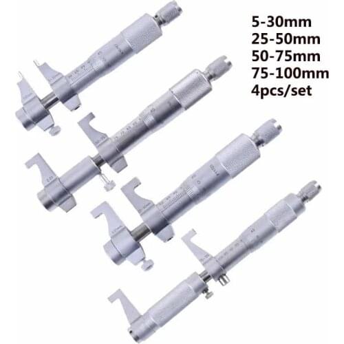 4Pcs Inside Micrometer Set 5-30mm/25-50mm/50-75mm/75-100mm 0.01mm Metric Carbide Ratchet Screw Gauge Micrometers Measuring Tools