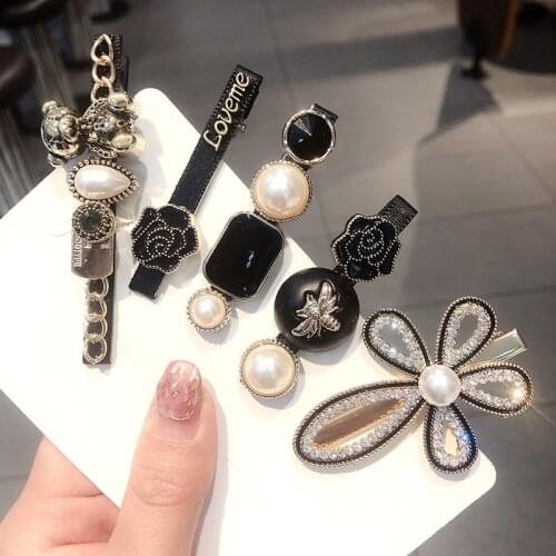 5PCS/Set New Retro Adult Side Girl Hairpin Cartoon Flowers Pearl Womens Girls Duck Mouth Large Hair Grips HeadWear